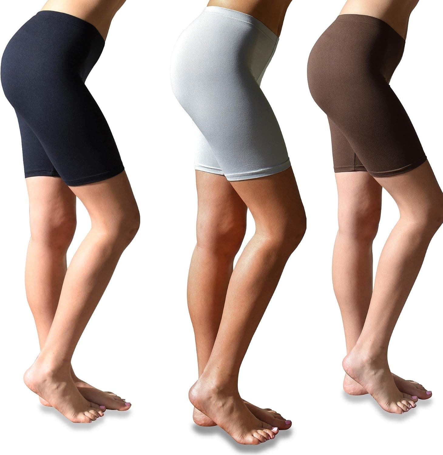 Sexy Basics Womens 3 Pack Buttery Soft Brushed Active Stretch Yoga Bike Short Boxer Briefs