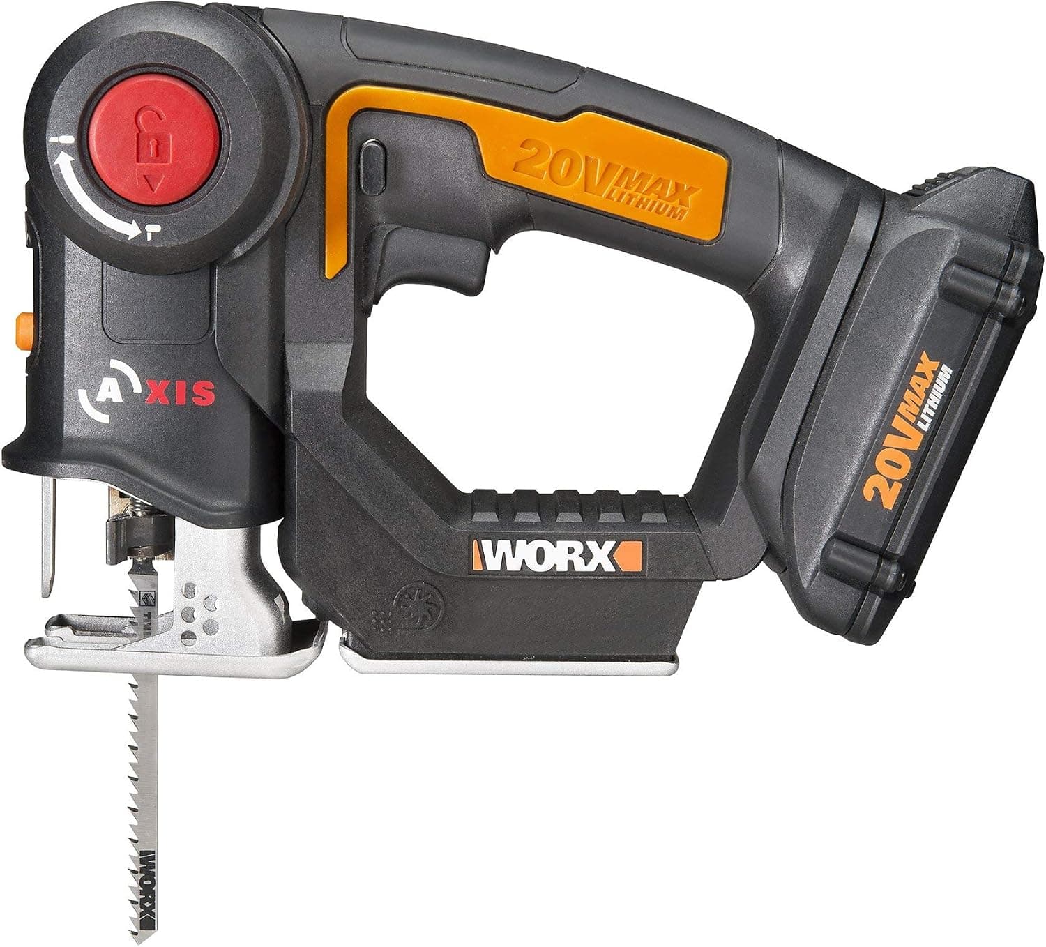 WORX WX550L 20V AXIS 2-in-1 Reciprocating Saw and Jigsaw with Orbital Mode, Variable Speed and Tool-Free Blade Change (Renewed)