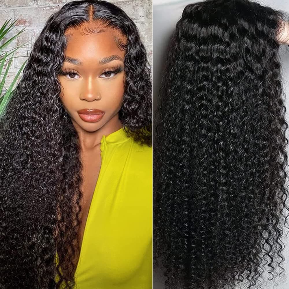 PLADIO 180% Density Deep Wave Lace Front Wigs Human Hair 13x4 HD Transparent Deep Curly Human Hair Wigs for Black Women Glueless Wigs Human Hair Pre Plucked Brazilian Virgin Human Hair Wigs 18 Inch