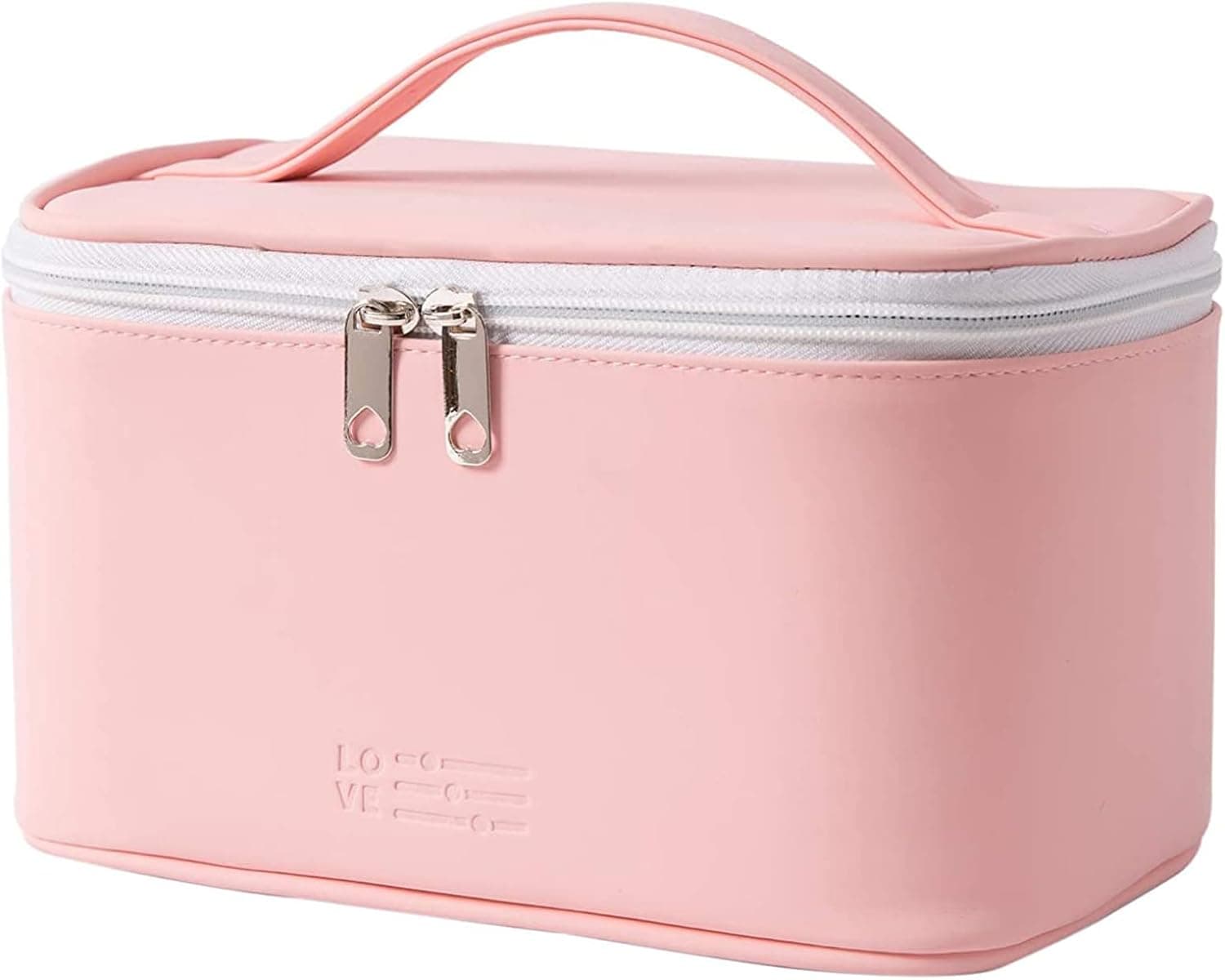 Makeup Travel Bag,Large Cosmetic Bag for women, Zipper Pouch Bag Organizer,PU Leather Washable Waterproof（Light Pink)