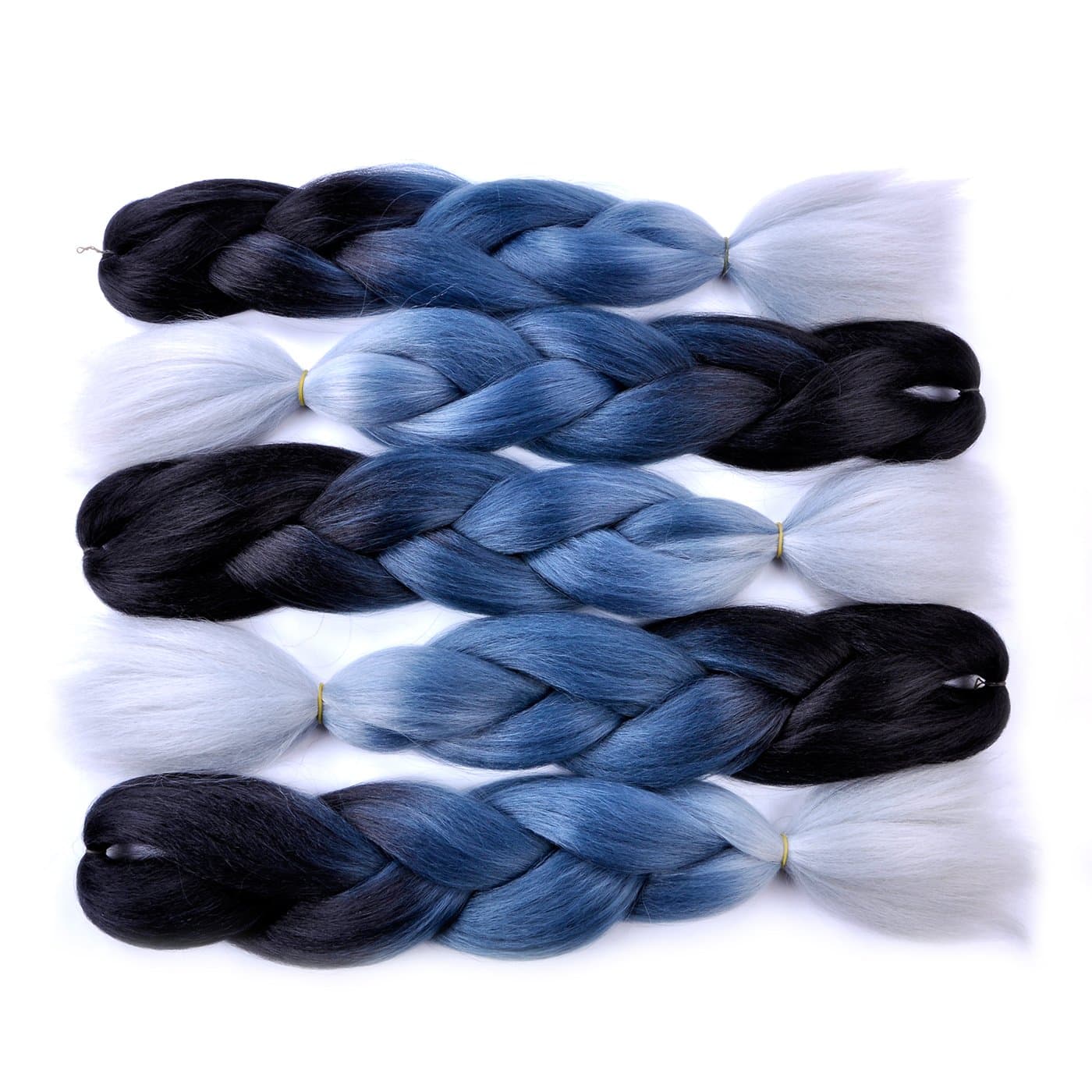 BACANA Jumbo Braiding Hair Ombre (Black/Grey Blue/Silver Grey) 5packs Jumbo Braid Hair Extension 24" Synthetic Hair Ombre Colors