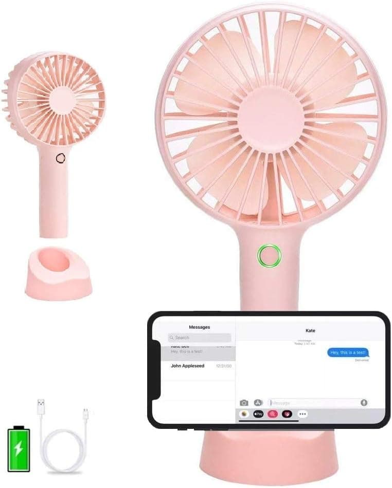 YYZP Handheld Fan For Women, Hand-held Portable Fan Rechargeable 2500Mah Battery Fan with Base, 4 Wind Modes for Home Office Travel Outdoors (Pink2)