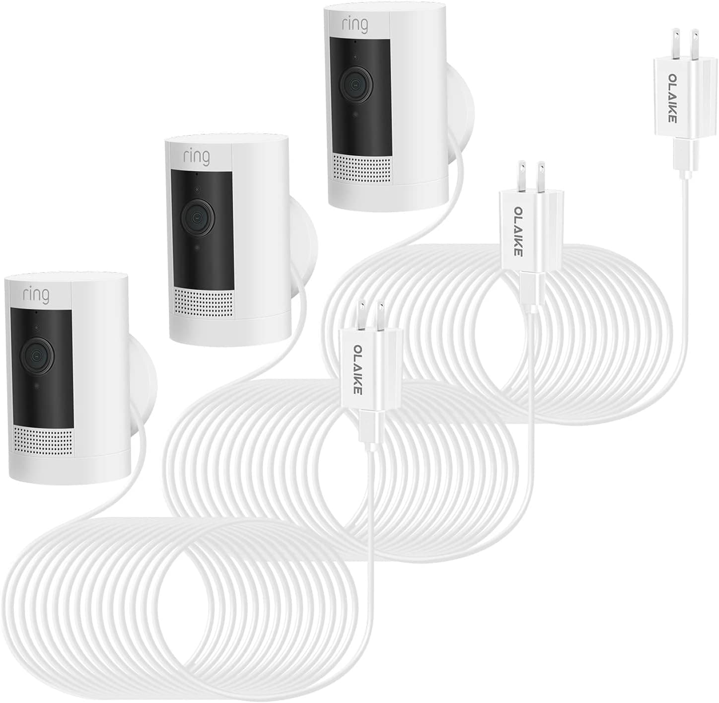 OLAIKE 26ft/8 m Charge Cable with DC Power Adapter (3-Pack) Compatible with Stick Up Cam Battery 2nd Gen & Spotlight Cam Battery,Weatherproof Outdoor Cable to Continuously Charge Your Camera,White