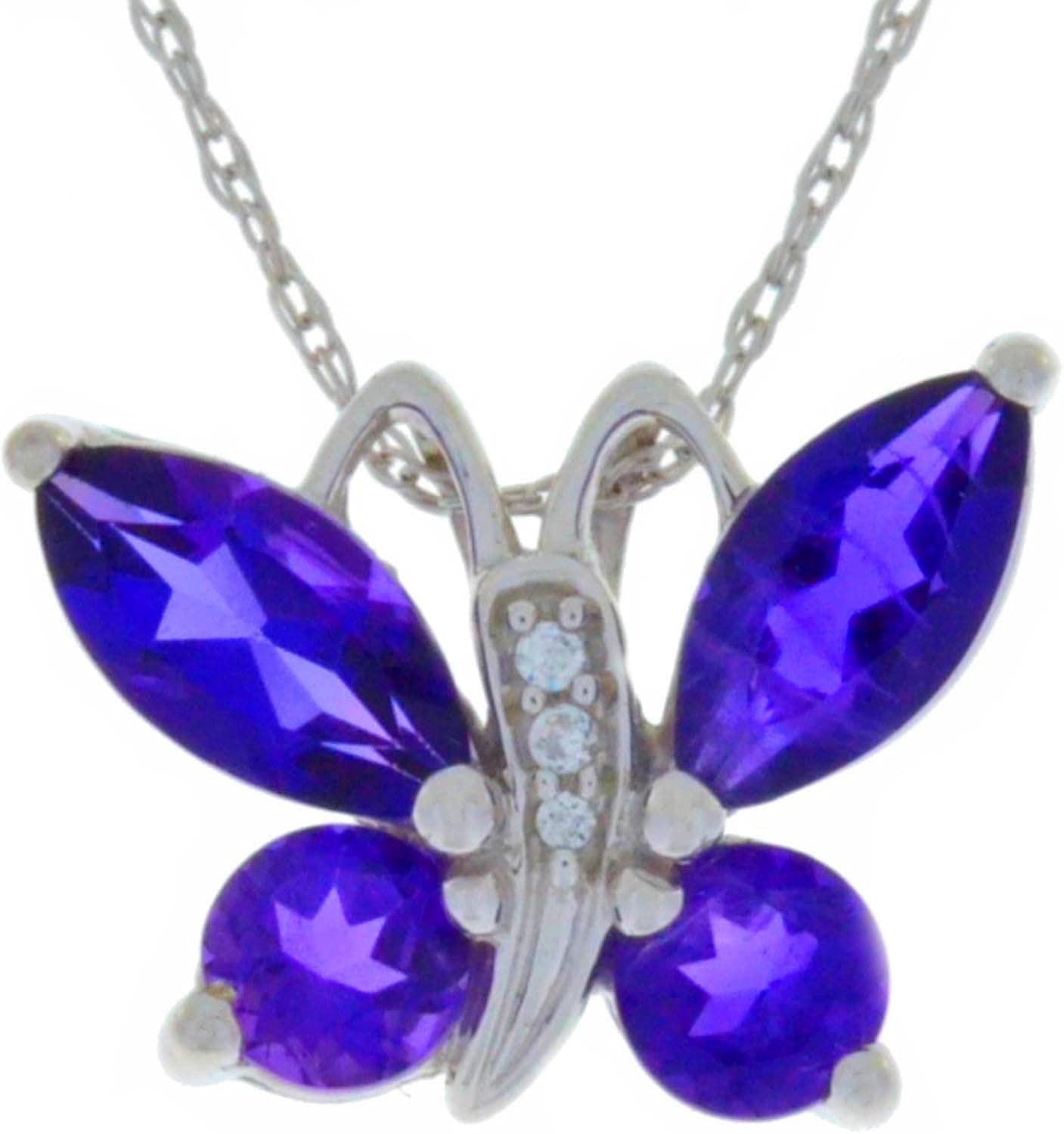 Genuine Amethyst Butterfly Pendant .925 Sterling Silver