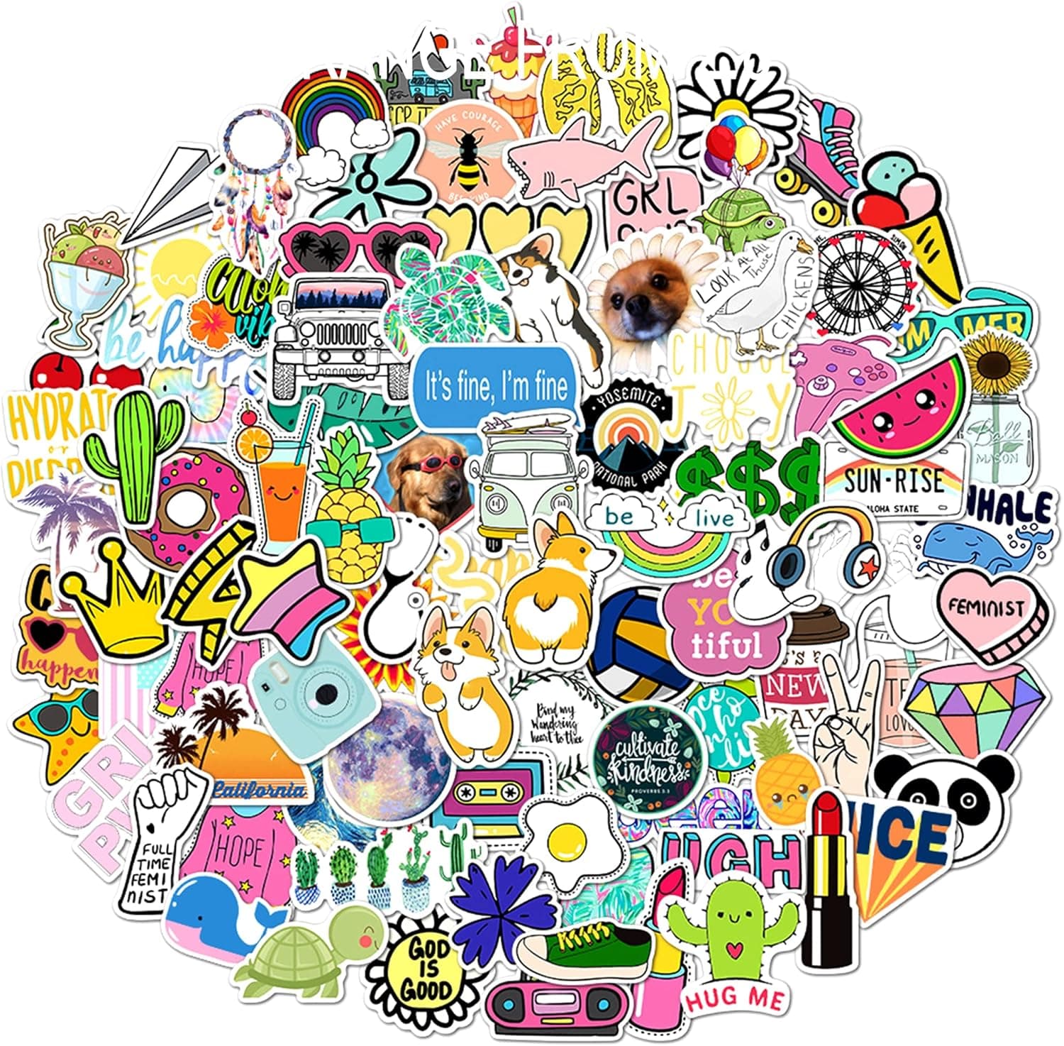 Stickers for Water Bottles,100PCS Assorted Cute Aesthetic Stickers No Residues Waterproof Stickers Computer Skateboard Luggage Laptop Stickers for Kids Adults Teens Vsco Stickers