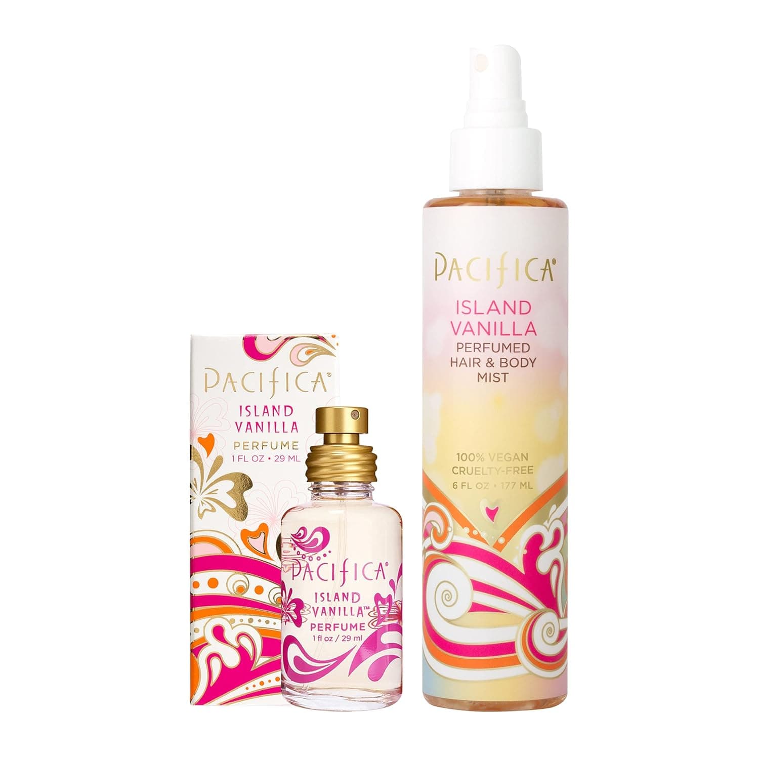 Pacifica Beauty, Island Vanilla Spray Perfume + Island Vanilla Hair Perfume & Body Spray, Fragrance Sets, Vanilla Notes, Clean Perfume & Fragrance, Vegan + Cruelty Free, Phthalate-Free, Paraben-Free