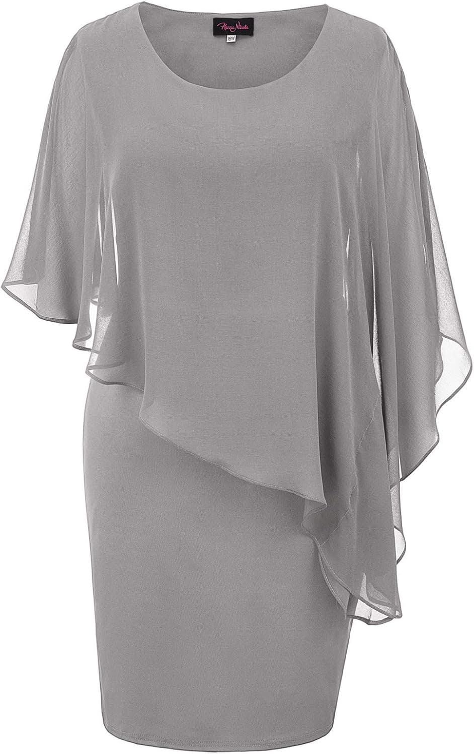 Hanna Nikole Women's Sleeveless Cape Dress with Chiffon Overlay Bodycon Pencil Dress