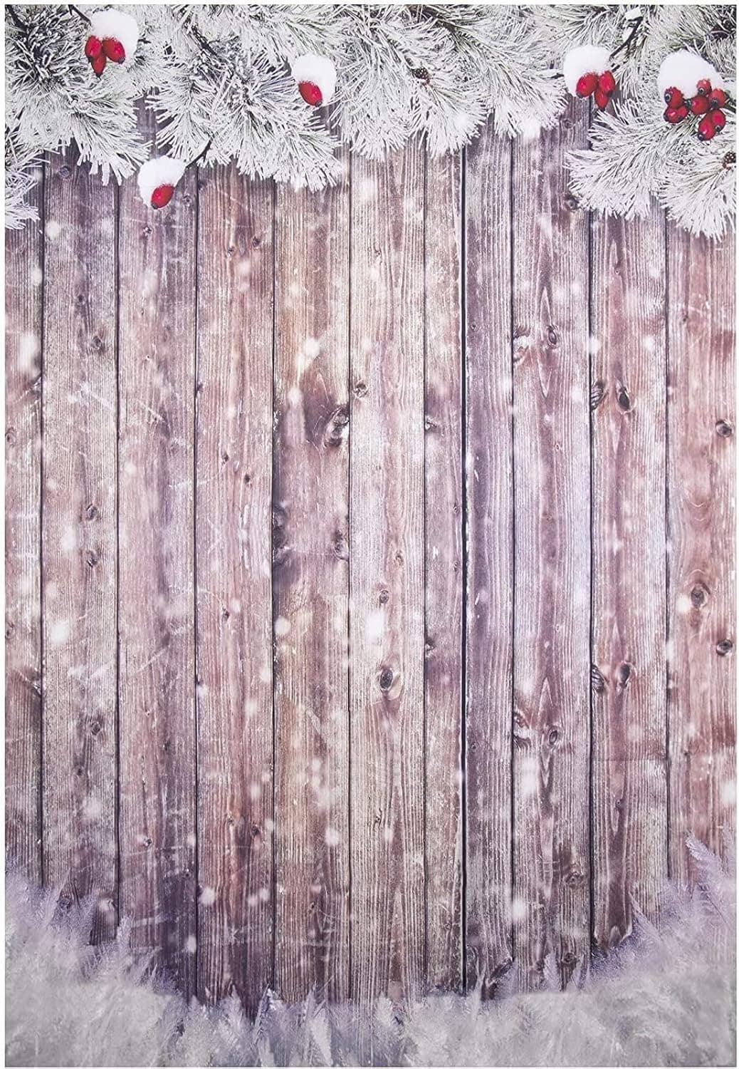 Rustic Christmas Photo Booth Backdrop for Holiday Party, Wood Panel Design (5 x 7 Ft)