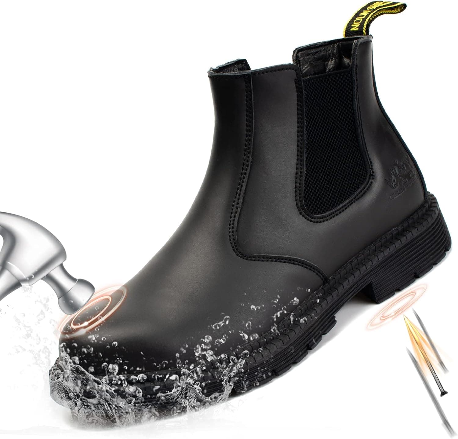 NOLINSHIELD Men's Work Boots, Steel Toe Slip on Safety Work Boots for Men, Water Repellent Lightweight Working Shoes, Black-7
