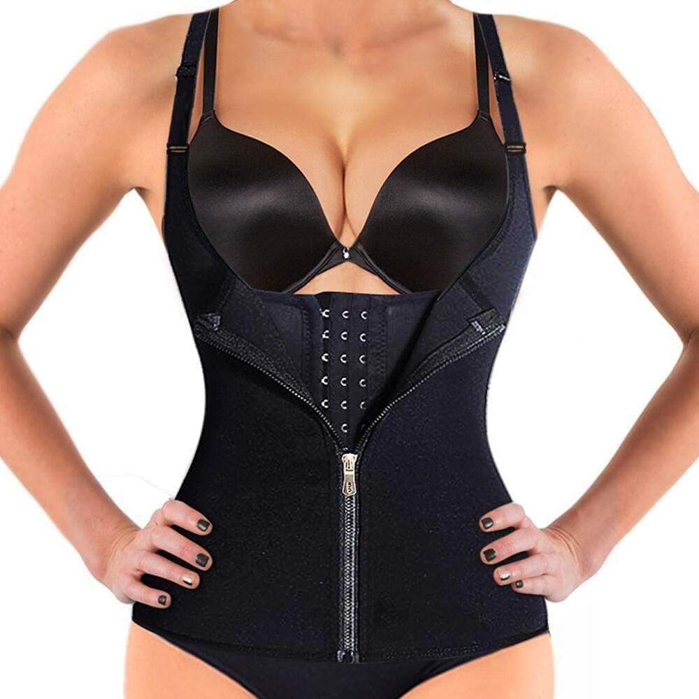 NOE REITON Waist Trainer for Women Hourglass Waist Cincher Best Adjustable Shoulder Strap with Zipper for Weight Loss (Small) Black