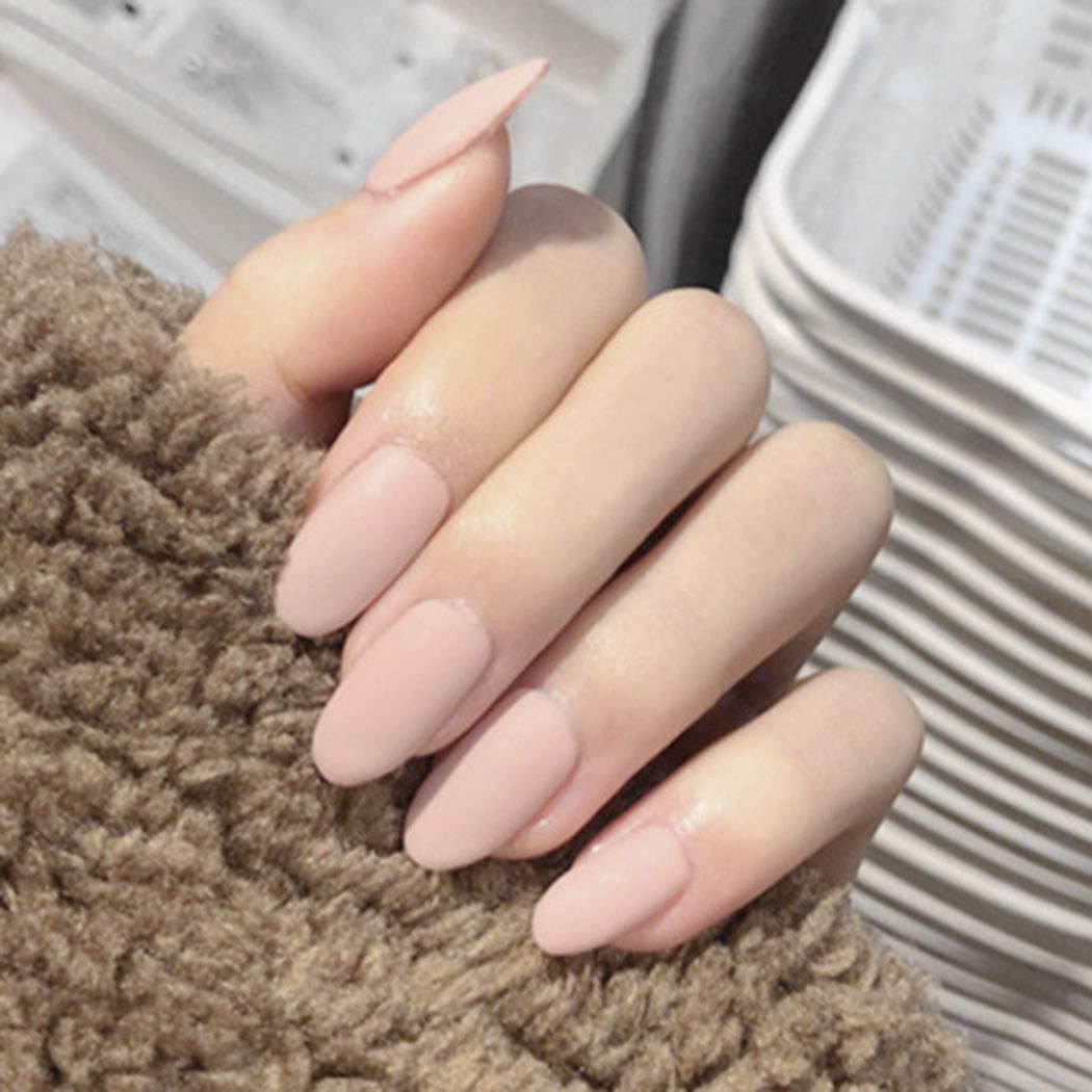 Edary Matte Fake Nails Pink Oval False Nails Full Cover Nails Art Tips Sets 24Pcs Press on Nail for Women
