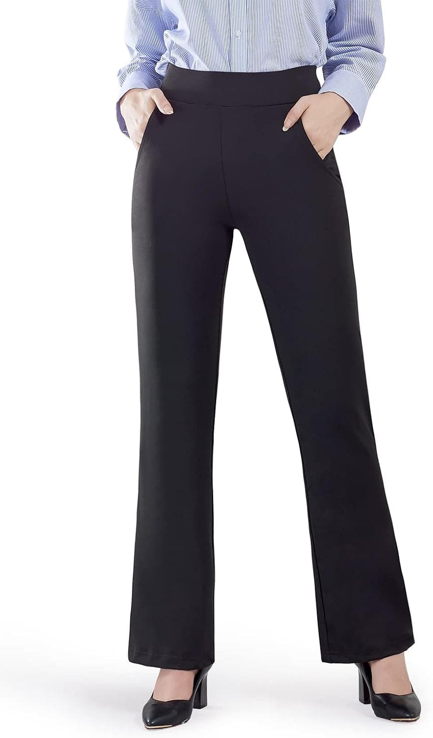 Bamans Dress Pants for Women Bootcut Stretch Work Pants Wide Leg with Pockets