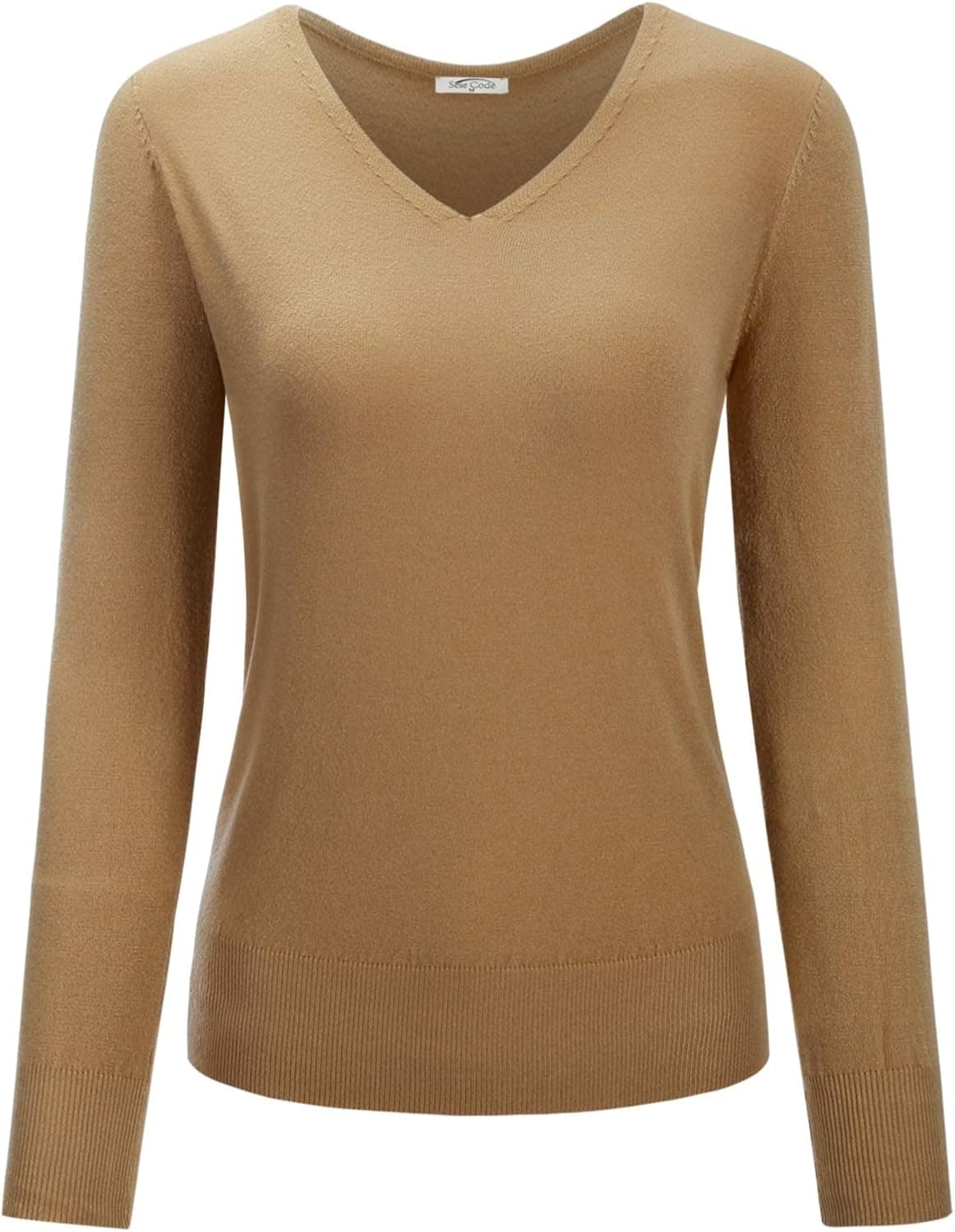SeSe Code Women's V-Neck Long Sleeve Soft Knitted Essential Pullover Sweater