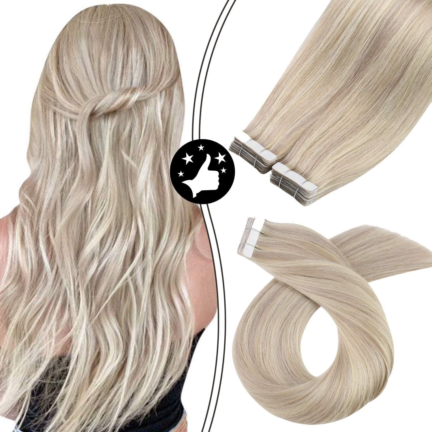 Blonde Hair Extensions Tape in, Moresoo Hair Extensions Human Hair Tape in Color #18 Ash Blonde with #613 Bleach Blonde Tape Ins Thick Hair 100g Seamless Tape on Brazilian Human Hair 20 Inch 40pcs
