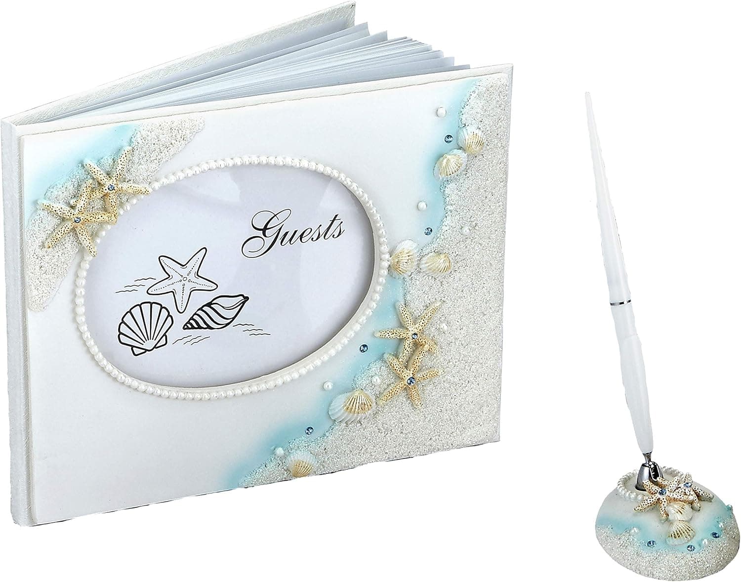 FASHIONCRAFT 92456 Beach Themed Wedding Guest Book and Pen Set, Gift Favor, Wedding Favor