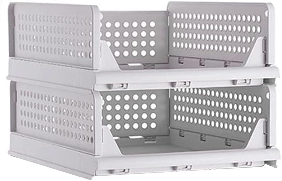 PTBSZCWY Wardrobe Clothes Organizer Stackable Storage Drawers, Plastic Stackable Storage Bins, Drawer Dividers for Clothes, Foldable Clothes Shelves for Closet Kitchen Bathroom Office (White, 5.5 Tall - 2 Pack)