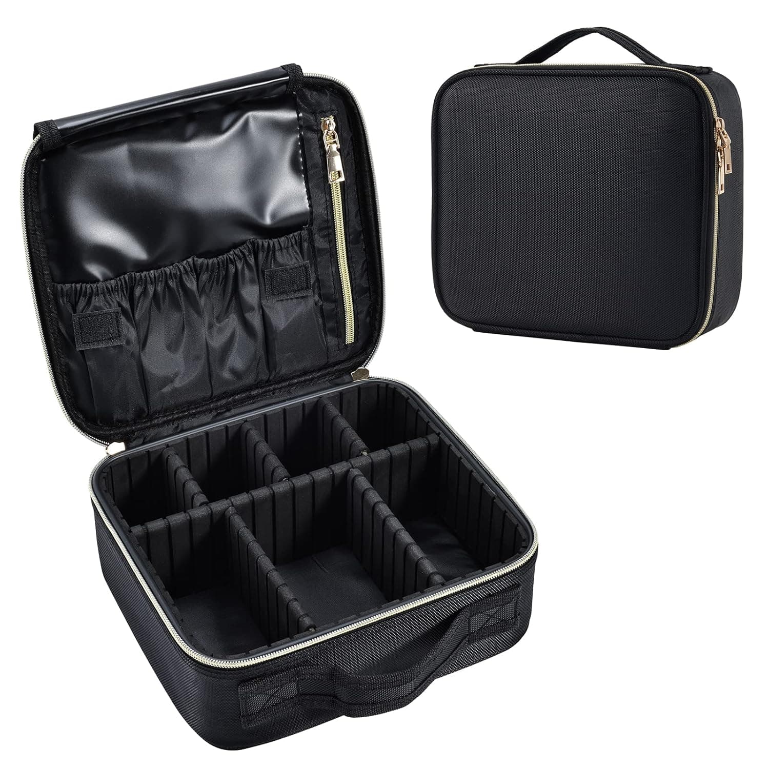 Travel Makeup Bag,Make up Bag for Women, Large Cosmetic Bag Travel Makeup Case Toiletry Bag for Girls Make Up Bag Brush Organizer Bags (Nylon, Black)
