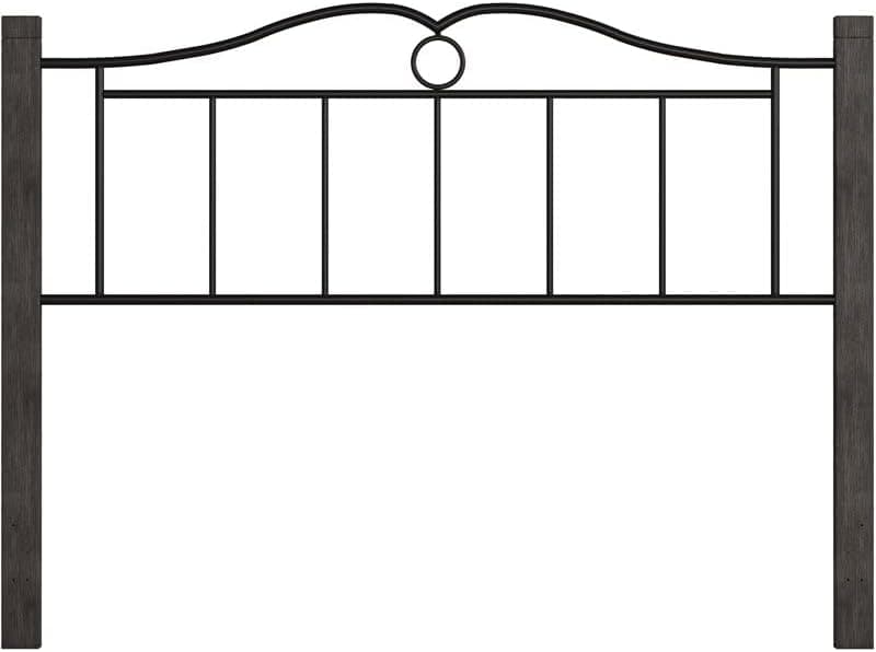Hillsdale Dumont Metal Queen Headboard with Double Arched Scroll Design and Wood Posts with Frame, Textured Black