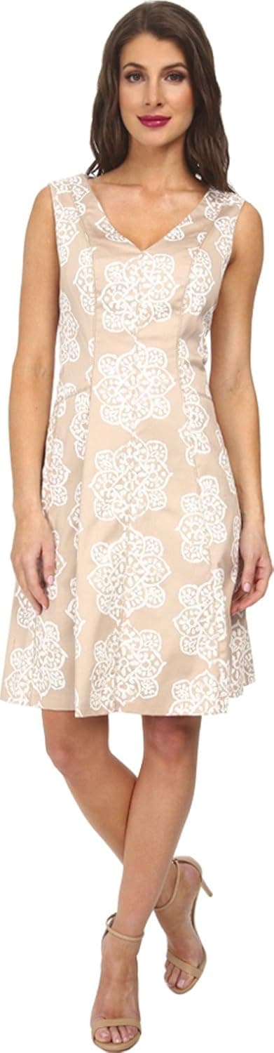 NINE WEST Women's Sleeveless V-Neck Fit and Flare Dress