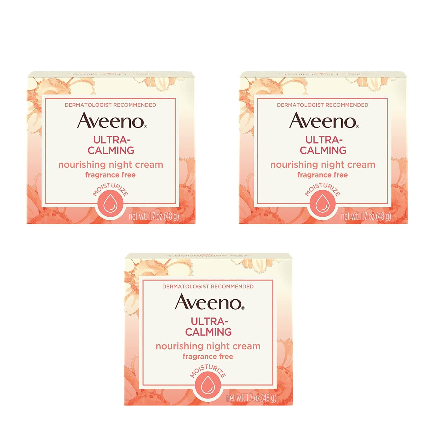 Aveeno Ultra-Calming Nourishing & Moisturizing Face & Neck Night Cream for Dry, Sensitive Skin with Calming Feverfew & Nourishing Oat, Non-Comedogenic, Oil-Free & Hypoallergenic, 1.7 oz (Pack of 3)