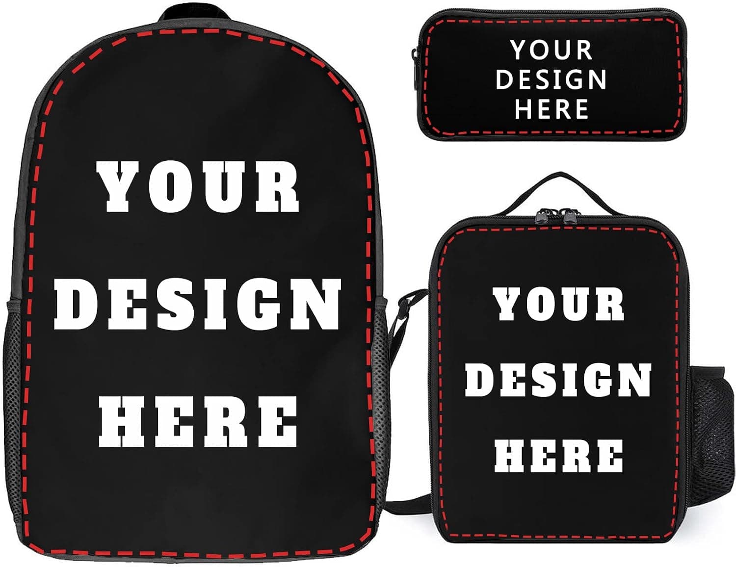 Aznimcg Custom Shoulder Backpack 3 Piece Set Casual Daypack College Laptop Backpack With Lunch Bag Cooler Insulated And Pencil Case Set