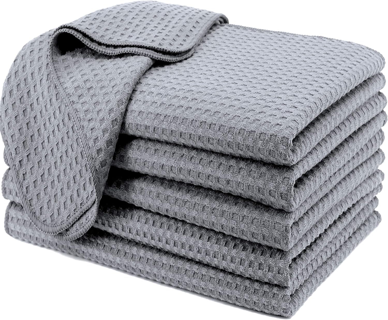 ProHomTex Microfiber Kitchen Dish Hand Towels, Waffle Weave Set of 6 (16” x 28”) Highly Absorbent (Grey)