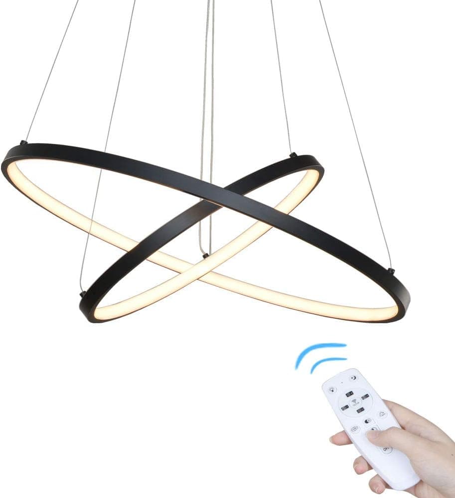 Karmiqi Modern LED Chandelier Pendant Lighting Dimmable Ceiling Light Fixtures with Remote Control 2 Rings Adjustable DIY for Living Rooms,Bedroom (Black)
