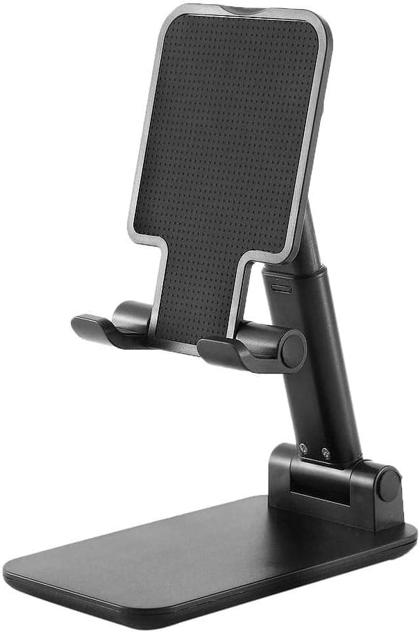 ACEHE White Cell Phone Stand Fully Foldable Height Adjustable Tablet Holder for Desk Anti-Slip Case Friendly Phone Mount Compatible with All Mobile Phones (Black)