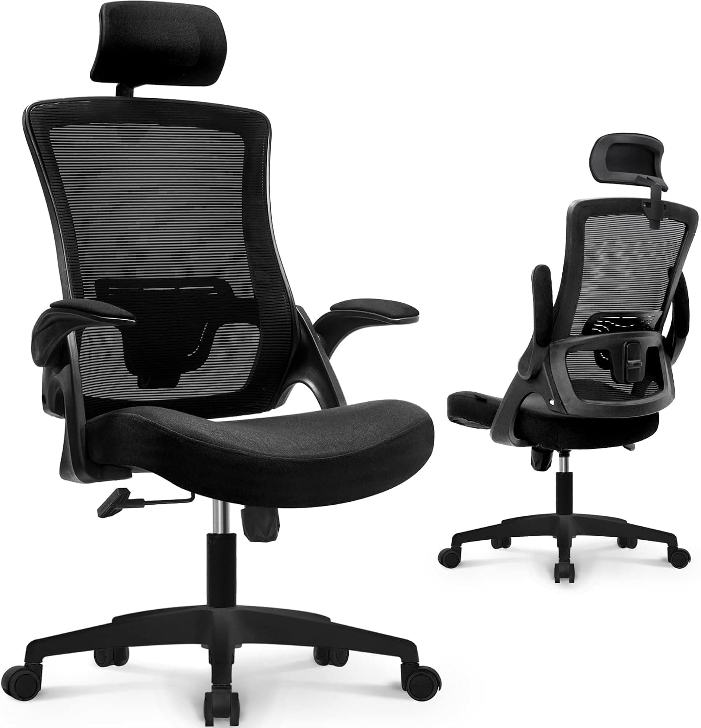 Neo Chair DBS-H High Back Mesh Headrest Adjustable Height and Ergonomic Design Home Office Computer Desk Executive Lumbar Support Padded Flip-up Armrest Swivel Chair (Black)