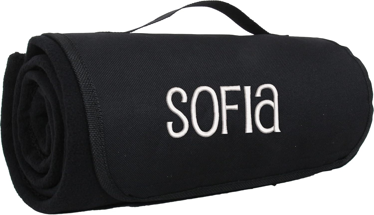 Threadart Personalized Embroidered Portable Blanket with Carrying Strap | Monogrammed Customized Travel Sports Stadium | Soft Fleece | 58in x 48in - Black | for Picnic, Outdoor Blanket