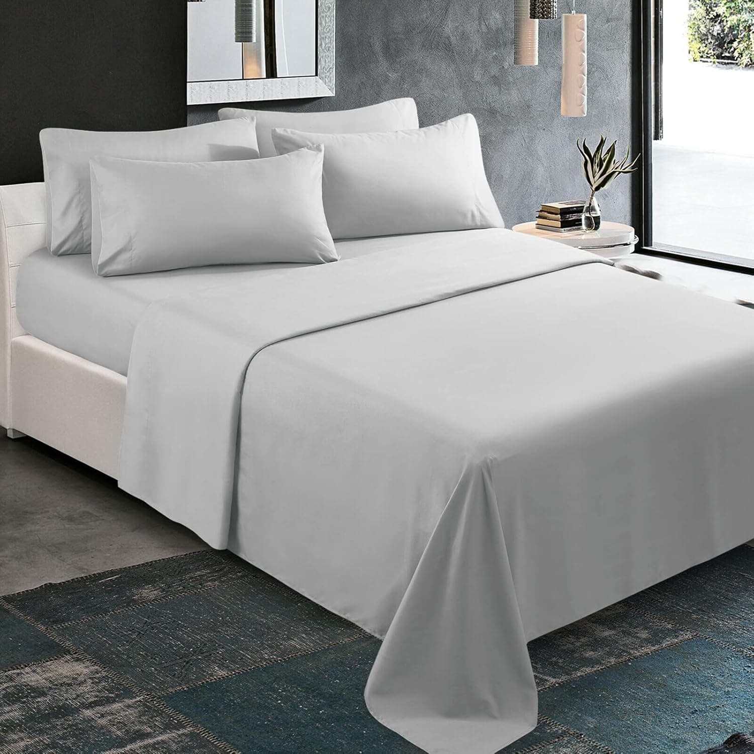 KBC linen 6 Piece Hotel Luxury Ultra-Soft 100% Cotton Bed Sheets Set, 21" - 24" Deep Pocket Fitted Sheet, Wrinkle Free, Real 800 Thread Count Bedding Set (Twin XL, Silver Gray)