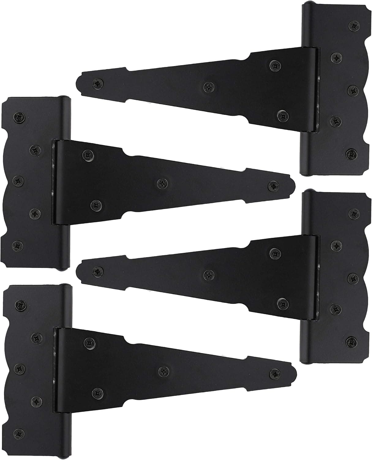 Rural365 Triangle Door Hinge 4Pk - Decorative 8 Inch T-Strap Farmhouse Style Door Hinges Matte Black Barn Door Hinges