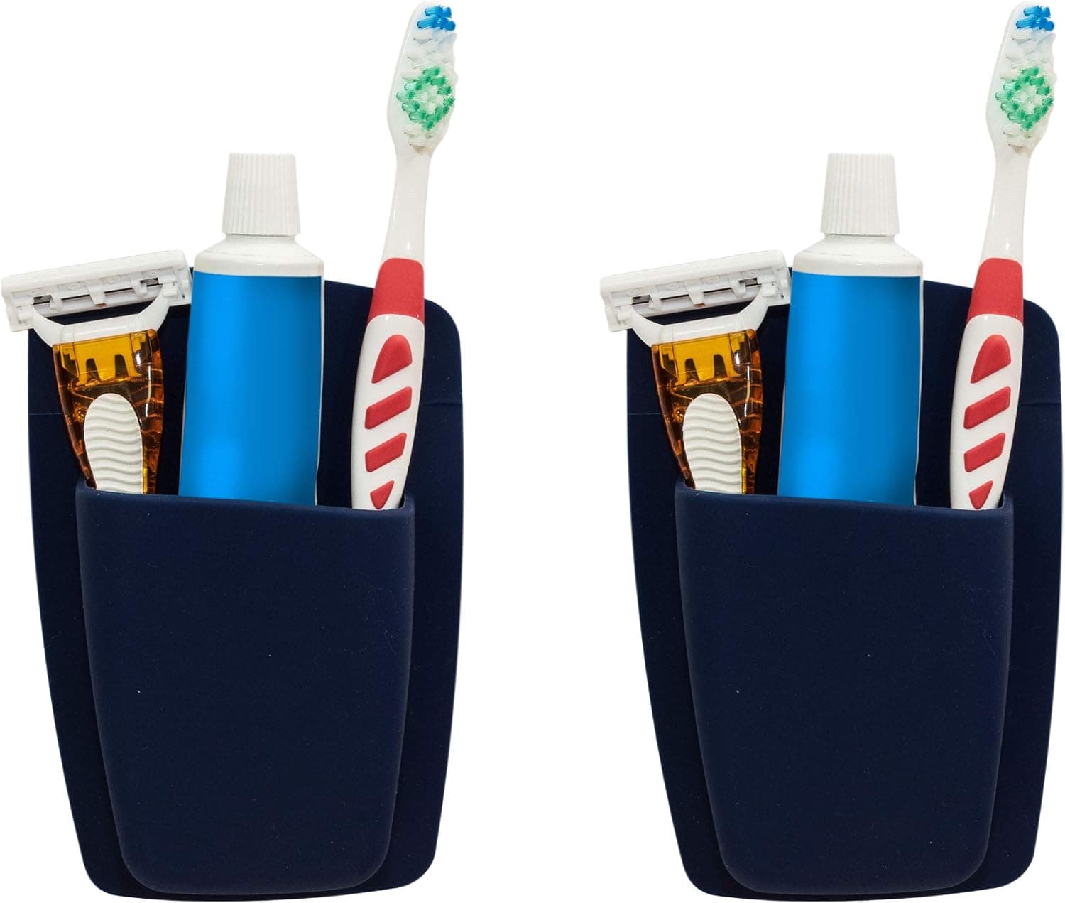 Sttelli Silicone Bathroom Organizer - Wall Mounted Bathroom Storage - Waterproof - Easy to Clean - Set of 2 - Navy