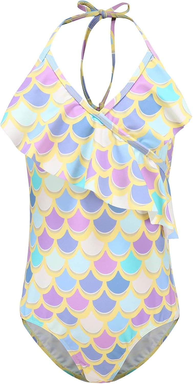 Girls One Piece Swimsuits Hawaiian Ruffle Swimwear Beach Bathing Suit