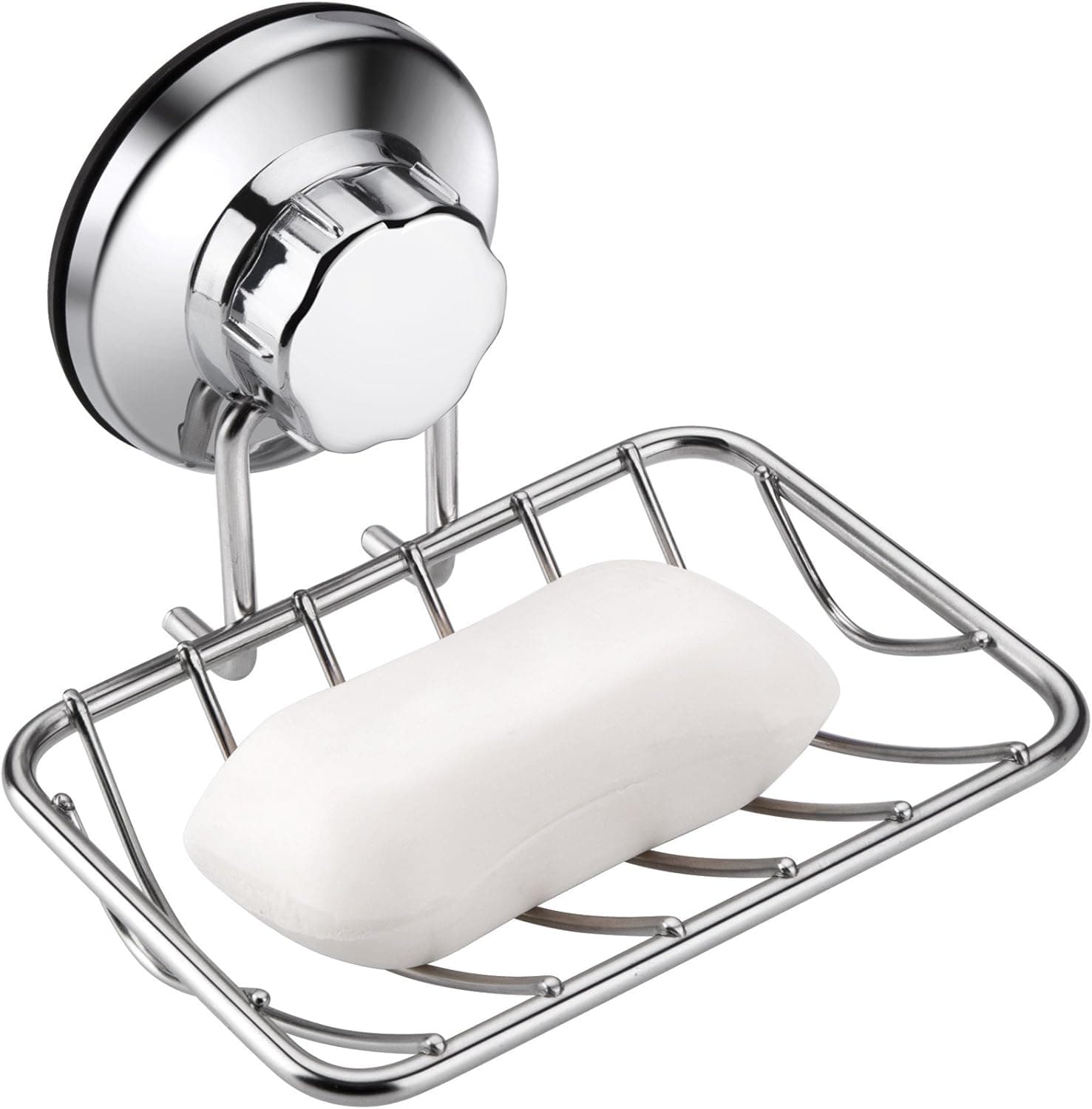 MONOKIT Super Powerful Vacuum Suction Cup Shower Soap Dish - Strong Rustproof Stainless Steel Soap Saver Sponge Holder for Bathroom & Kitchen Sink