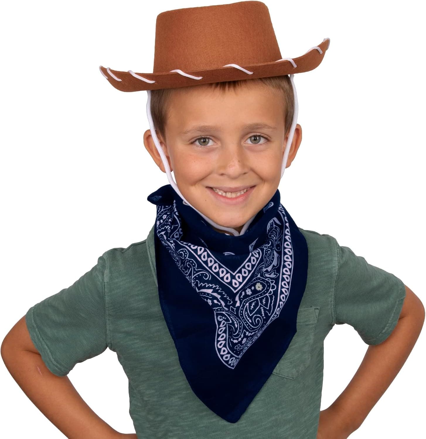Funny Party Hats Cowboy Hat – Brown Felt Cowboy Hat & Bandana – Western Costume Hat – Children's Cowboy Costumes – 2 Pc Set