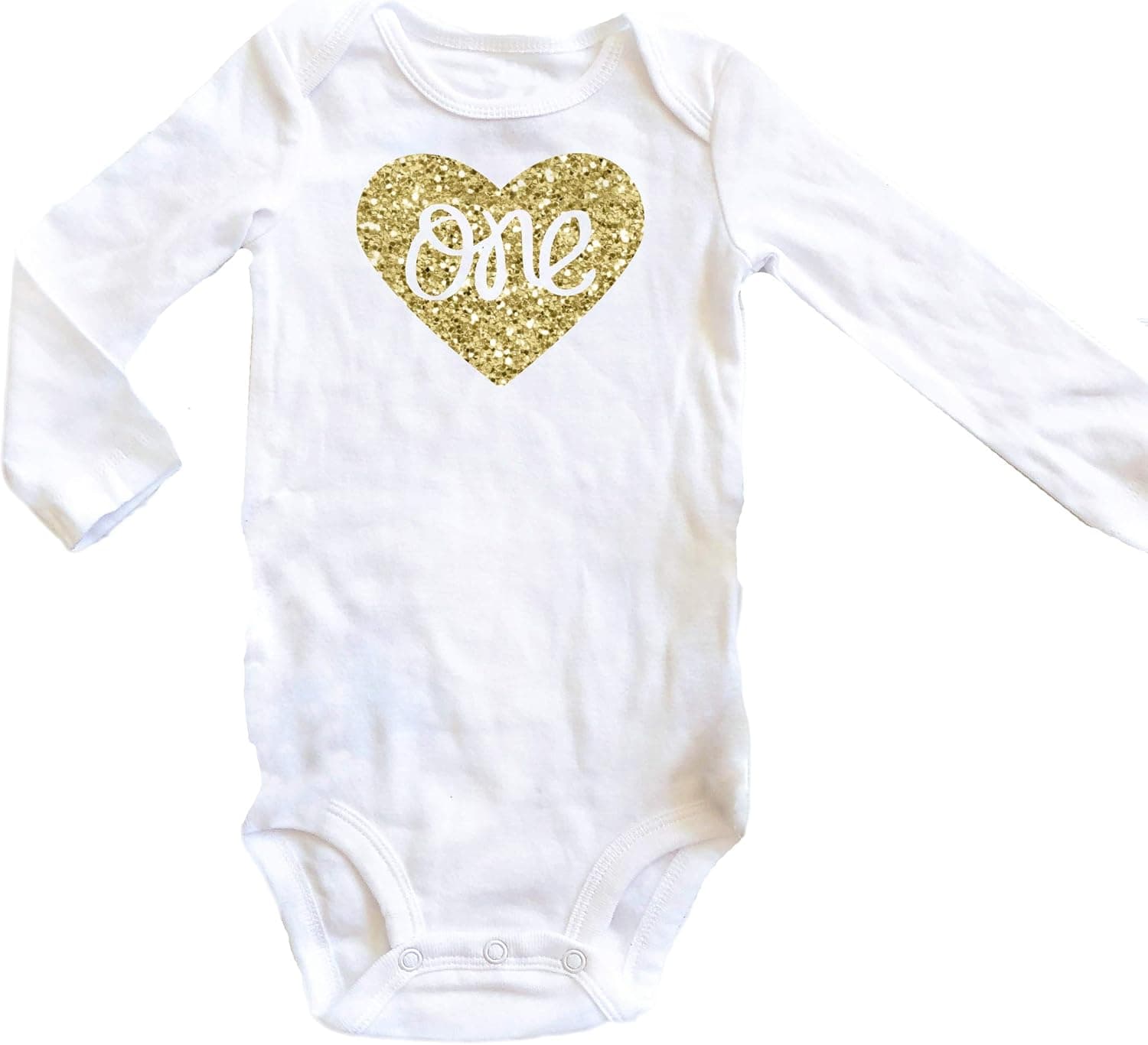 Baby Girls First Birthday Onesie Sparkly Gold One inside Heart design 1st Birthday Onesie Girl, Gold, 12-18 months long sleeve