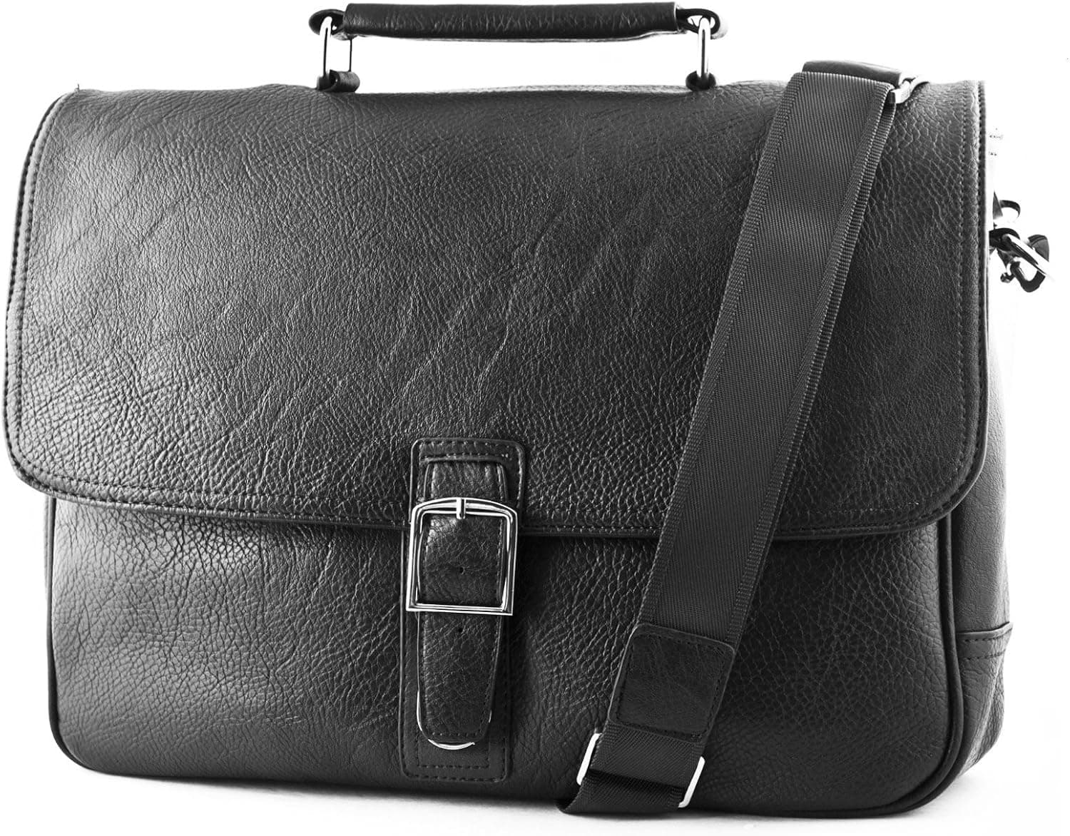 Soft Leather 15-inch Laptop Business Briefcase Messenger Bag (Black)