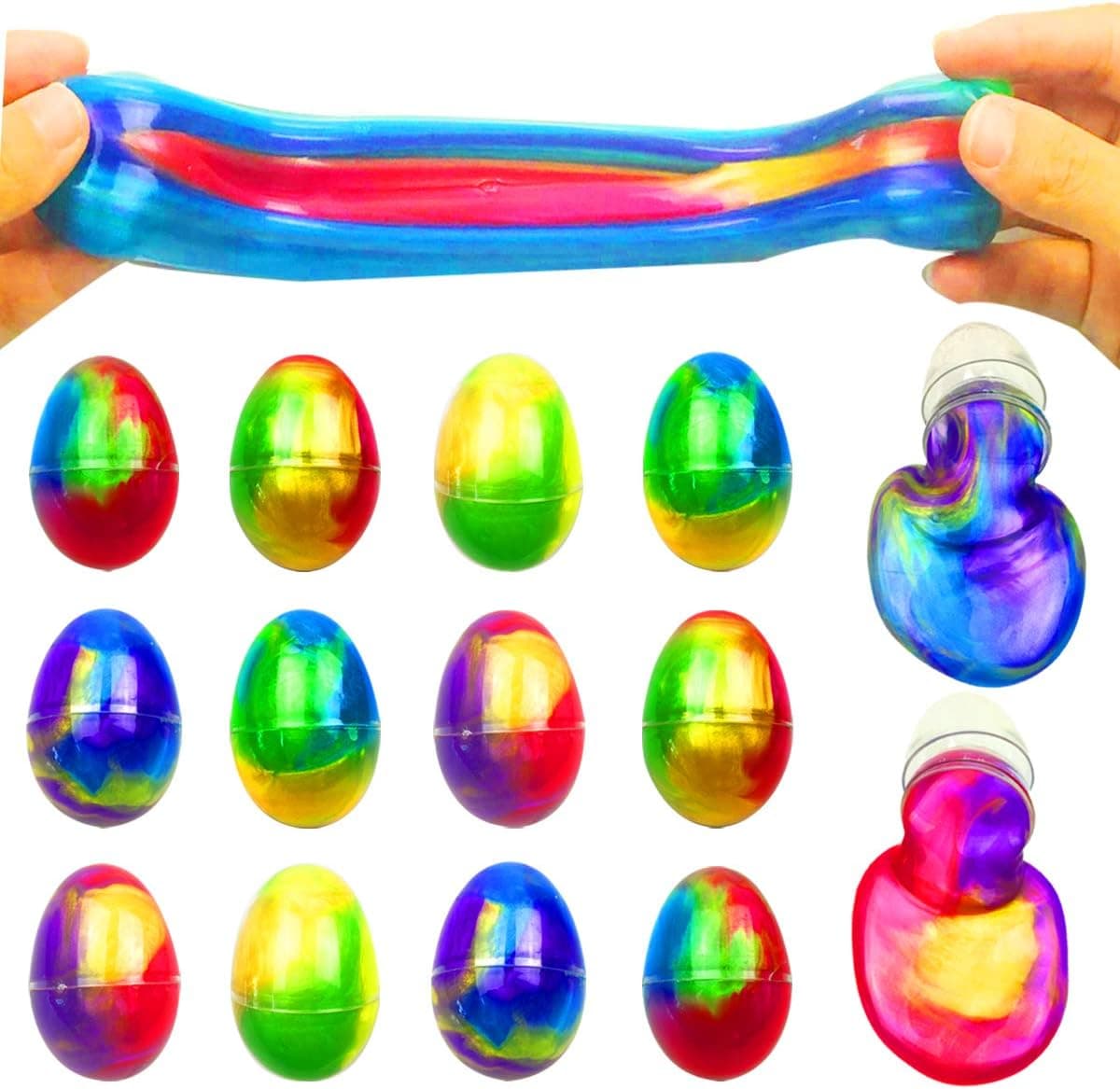QINGQIU 12 Pack Colorful Slime Eggs Toys Easter Eggs for Kids Girls Boys Easter Basket Stuffers Fillers Gifts Party Favors