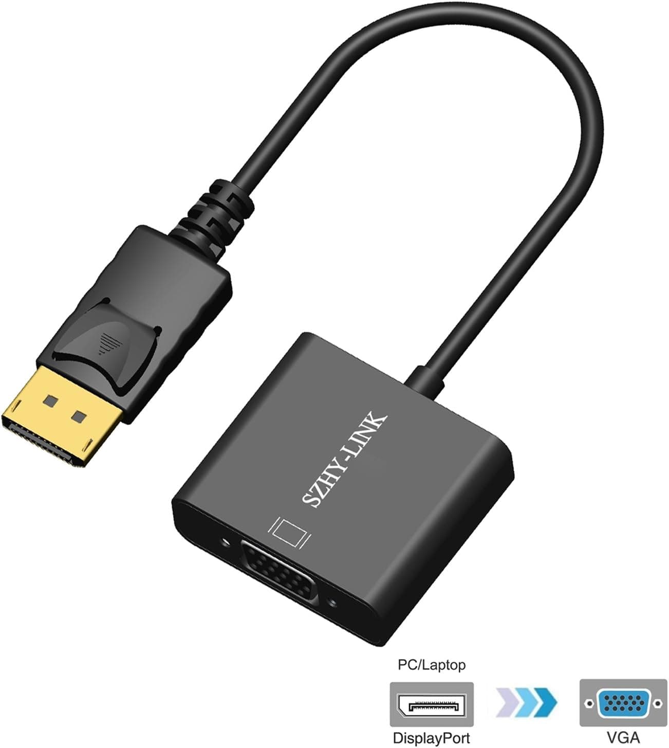 DP to VGA SZHYLINK Gold Plated 1080P DisplayPort DP to VGA Male to Female Adapter Converter for Lenovo, Dell, HP, ASUS and Other Brand