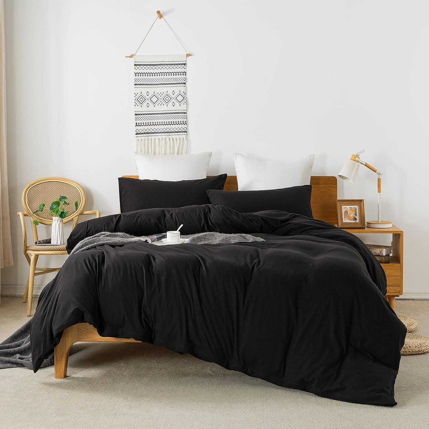 SAMZPAO Jersey Knit Duvet Cover. All Season, Soft, Cozy Jersey Cotton Duvet Cover. Heather Cotton Jersey Bed Duvet Cover.(3pc Bedding Set, 1 Duvet Cover + 2 Pillow Shams)