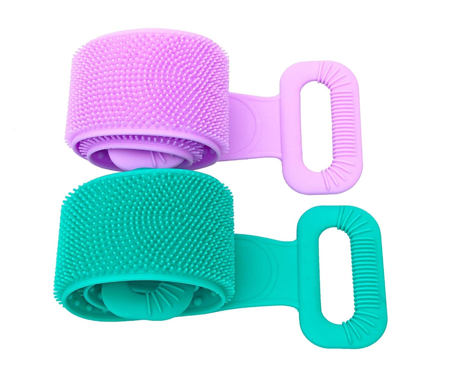 MUYDZ Silicone Bath Body Brushs Scrubby Buddy Back Scrubber with Double-sided Brush 30 inches/76cm Pack of 2 (Purple+Green) for Easy Exfoliating Skin Deep Clean