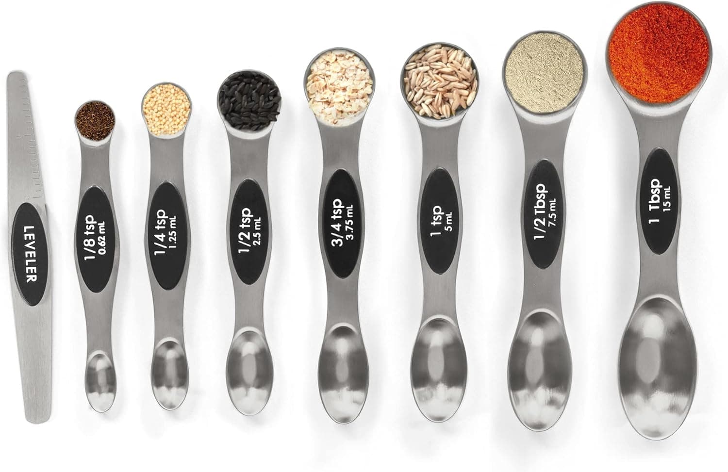 Magnetic Measuring Spoons Set Stainless Steel with Leveler, Stackable Metal Tablespoon Measure Spoon for Baking, Measuring Cups and Spoon Set Kitchen Gadgets Apartment Essentials Fits in Spice Jars