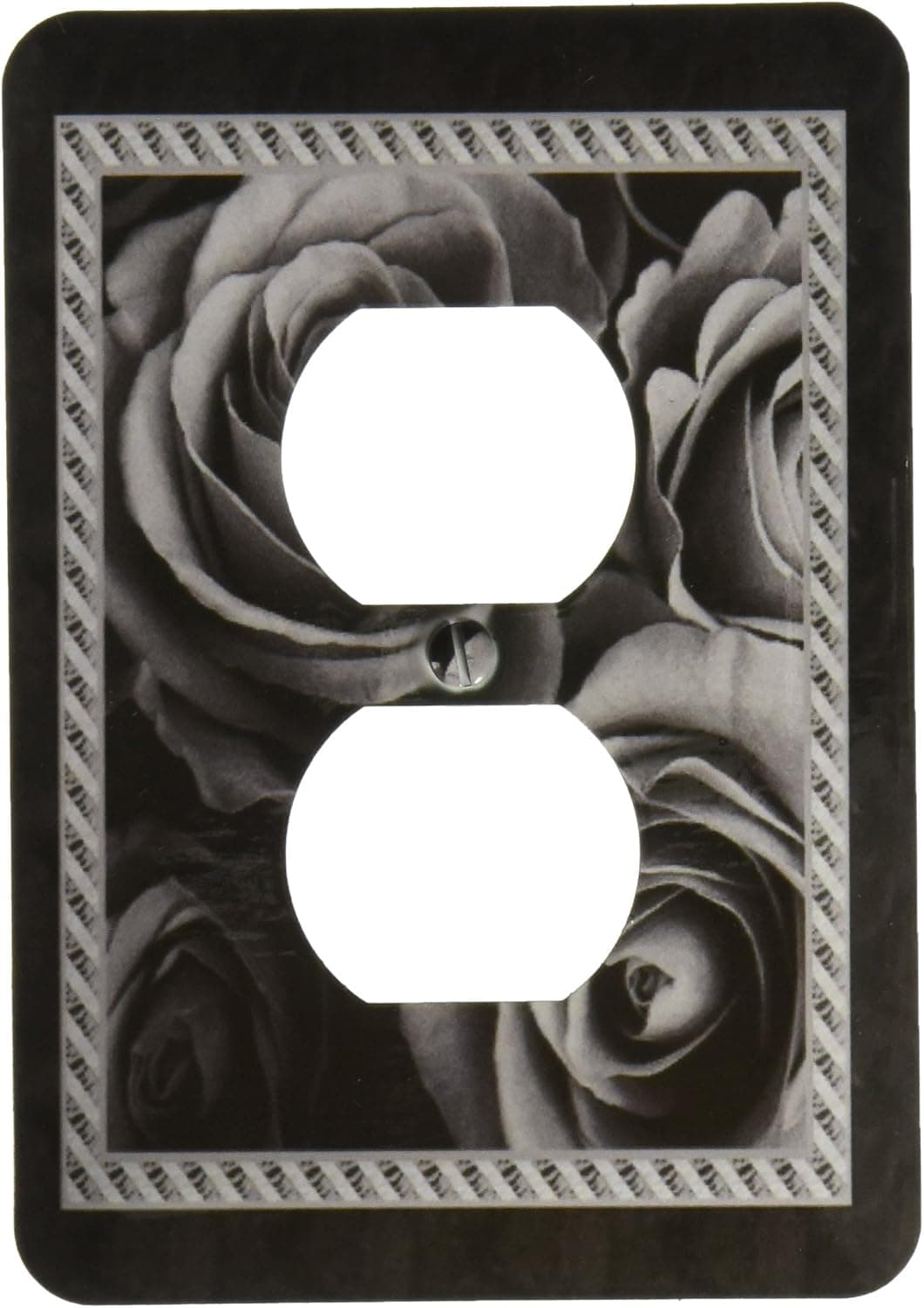 3dRose lsp_29956_6 Pewter Gray Roses Surrounded by a Striped and marbelized Frame Outlet Cover, Multi-Color
