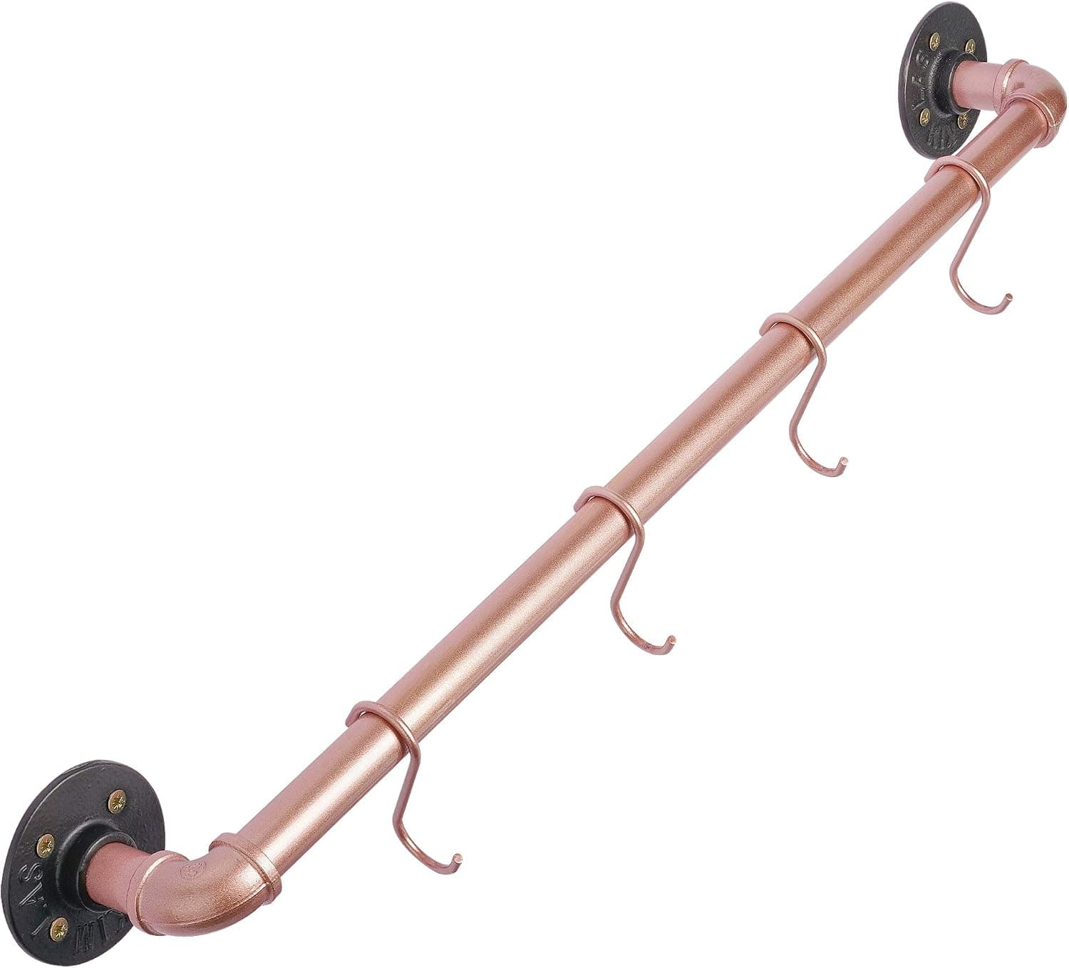 Rose Gold Towel Bar Rack - 24 Inch Copper Color Multiuse Industrial Pipe Towel Shelf. Rustic, Modern, Farmhouse Style for Kitchen and Bathroom. Hooks and fixings Included.