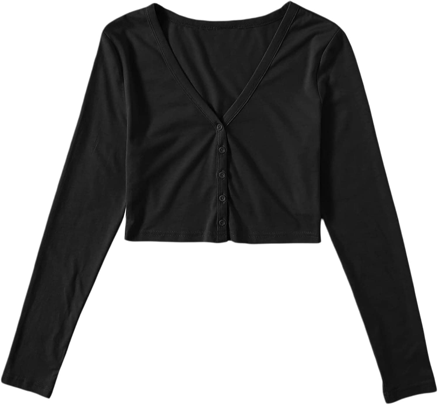 Verdusa Women's V Neck Short Sleeves Button Front Cardigan Rib Knit Crop Top T Shirt