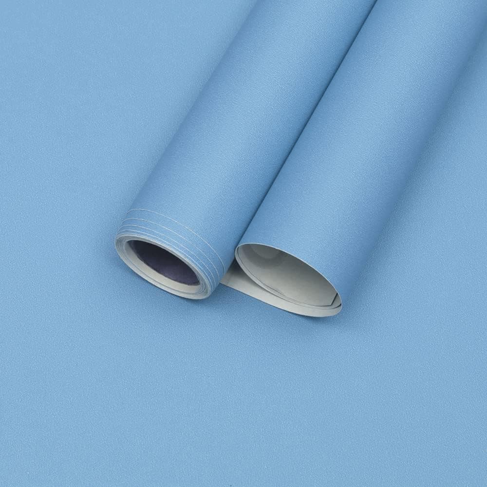 15.7"X118"Blue Contact Paper Matte Blue Wallpaper Blue Peel And Stick Wallpaper Removable Wallpaper Self-Adhesive Waterproof Vinyl Film Paper Shelf Liner For Decorating Wall Table And Door Cabine