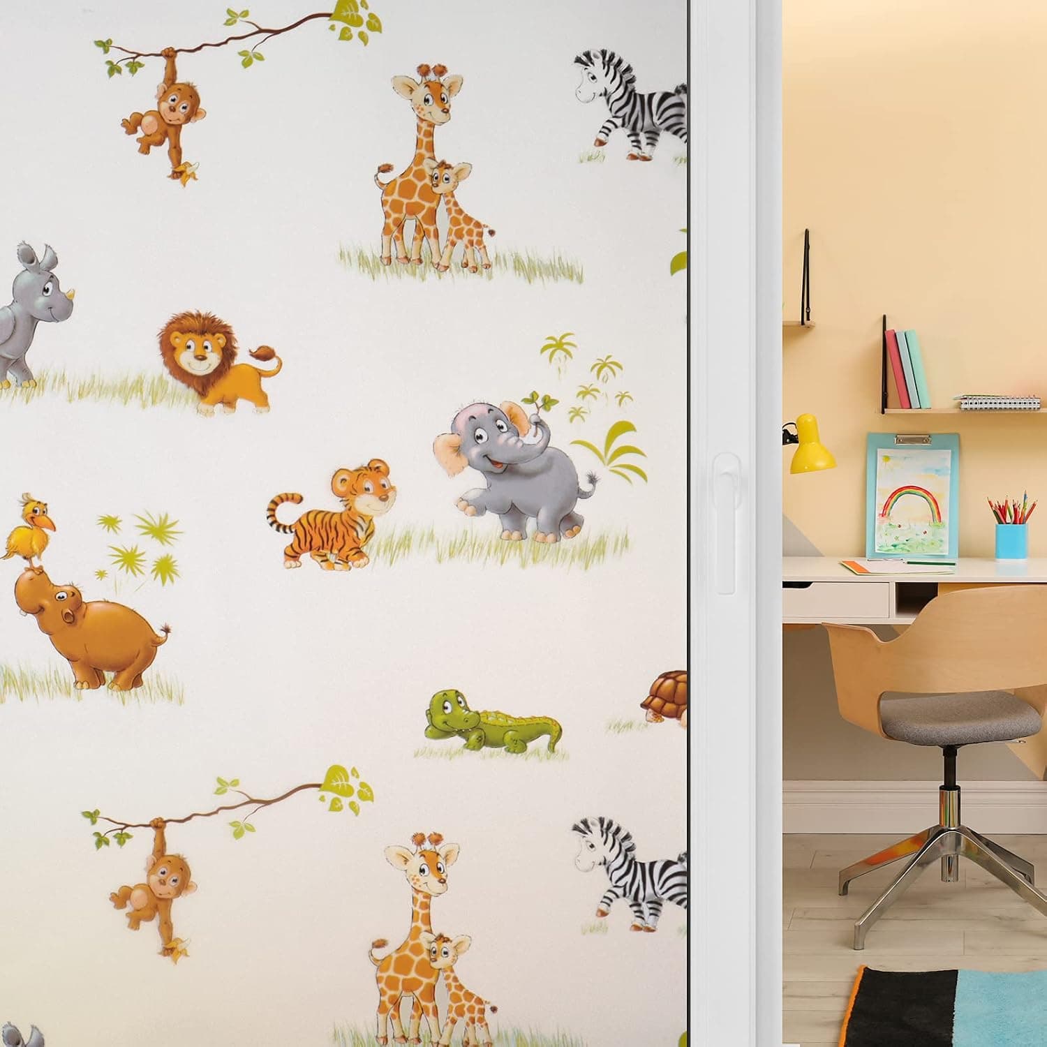 UPHOMLIFE Privacy Window Film, Static Cling Frosted Window Film Decorative Glass Film Heat Control UV Blocking Opaque Animal Window Sticker for Home Kids Room, Matte, 17.5 x 78.7 inches