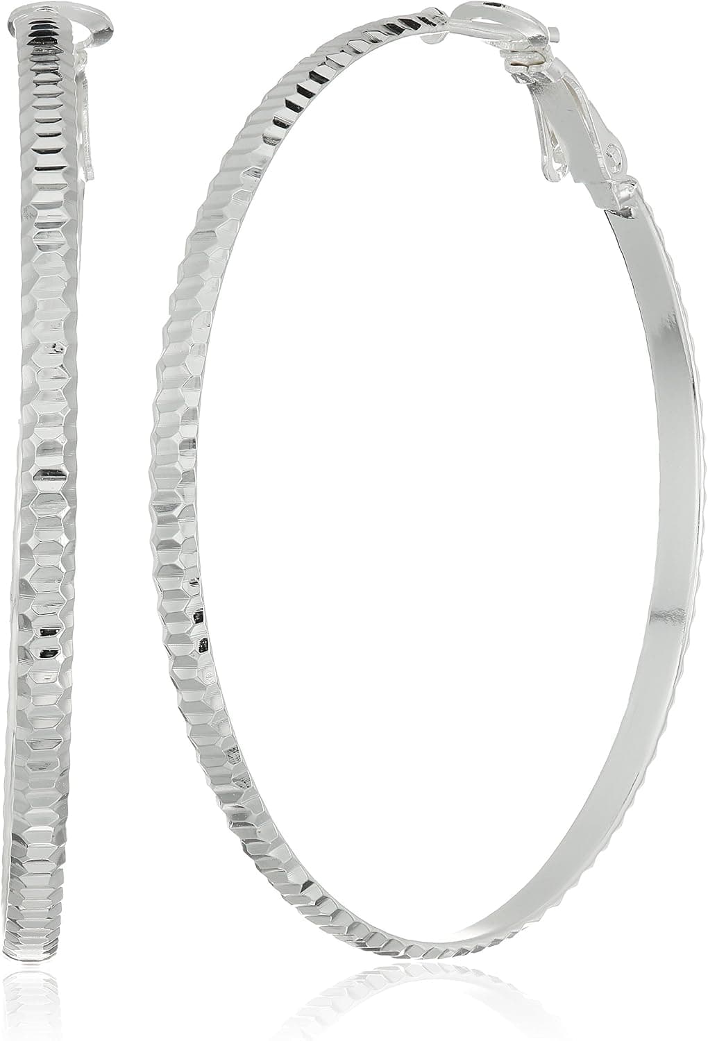 Amazon Collection Sterling Silver 50 X 3 Mm Large Diamond Cut Ribbed Paddle Back Hoop Earrings