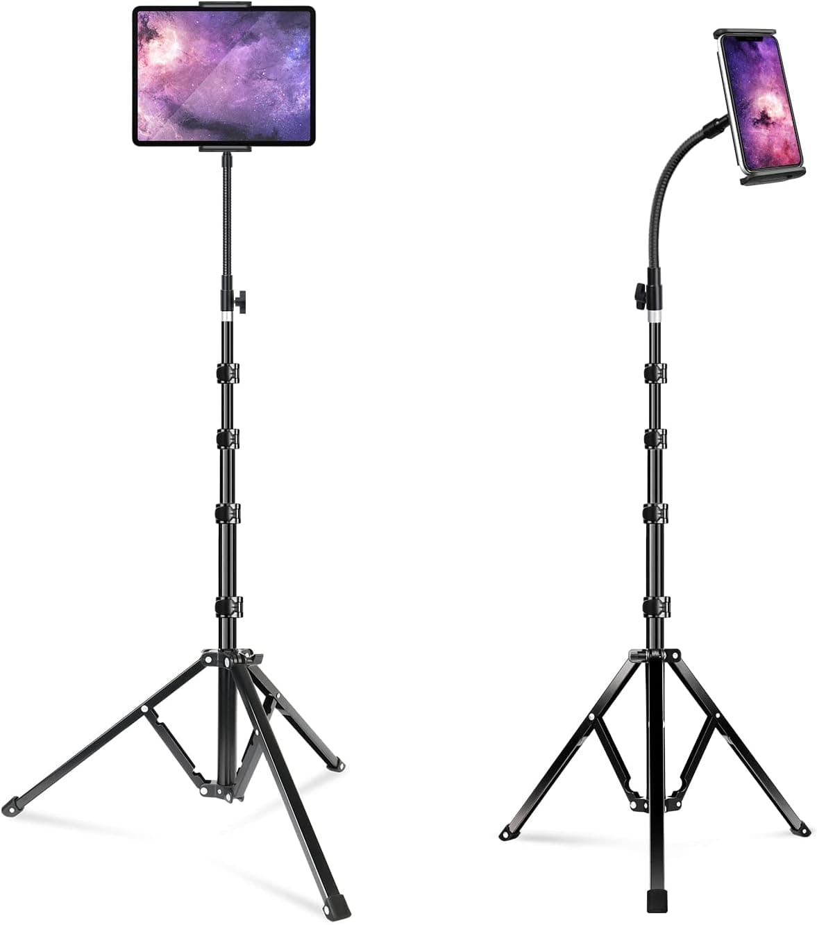 elitehood Tablet Floor Tripod Stand, Stronger Gooseneck iPad Tripod Stand, 72" Adjustable iPad Stand Holder for Stream/Watching, for iPad Pro 12.9, Mini, Air, iPhone and 4.7-13" Tablet and Cellphone